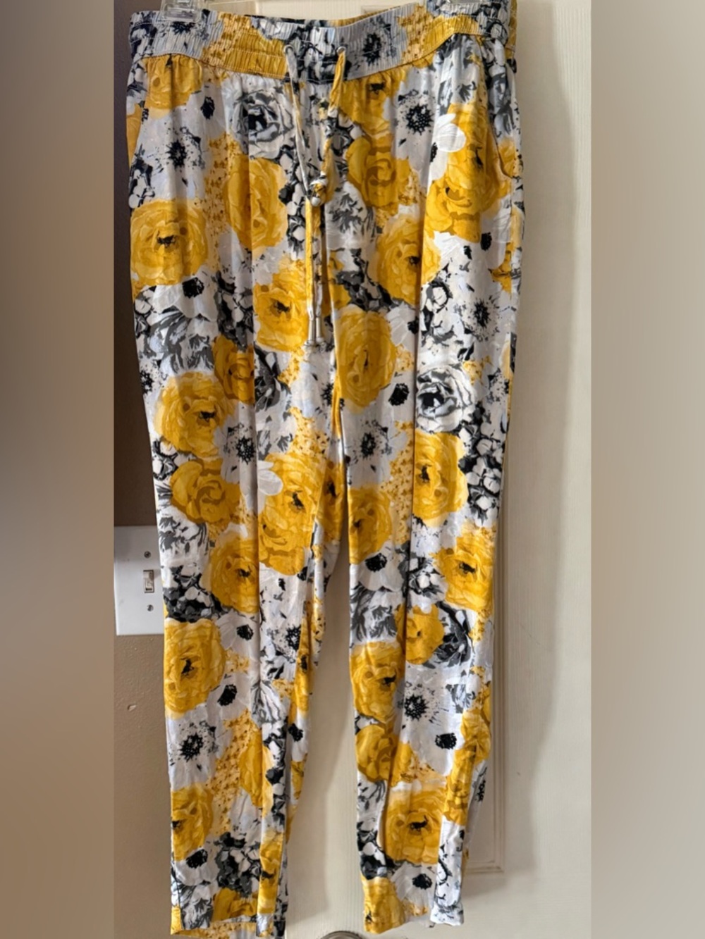 Style & Co. Yellow and Black Floral Drawstring Pants